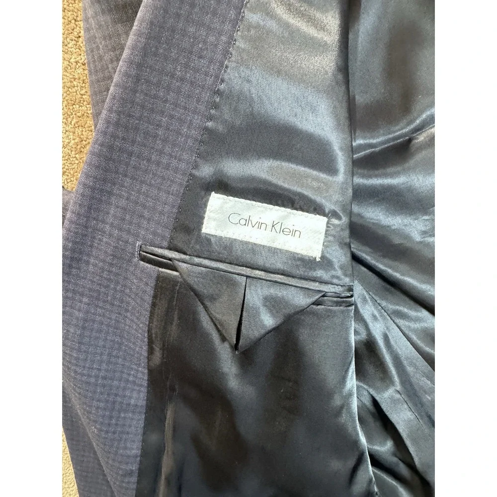 CALVIN KLEIN Mens Blue Black Check Two button Sport Coat Suit Jacket blazer 42 B